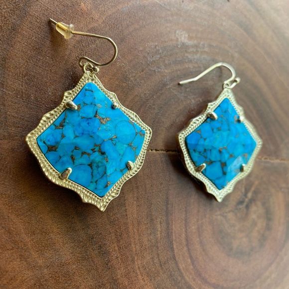 Kendra Scott Kirsten Gold Dangle Earrings in Gold Bronze Veined Turquoise - Picture 3 of 6